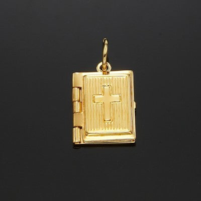 18ct Heavy Yellow Gold Plated Bible Pendant (Opens with 1 bible page) - USA Made