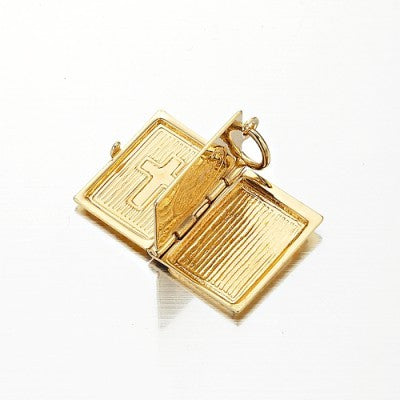 18ct Heavy Yellow Gold Plated Bible Pendant (Opens with 1 bible page) - USA Made