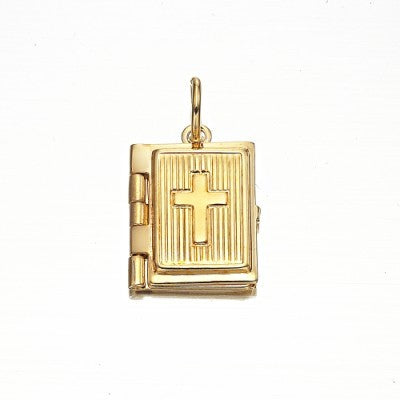 18ct Heavy Yellow Gold Plated Bible Pendant (Opens with 1 bible page) - USA Made