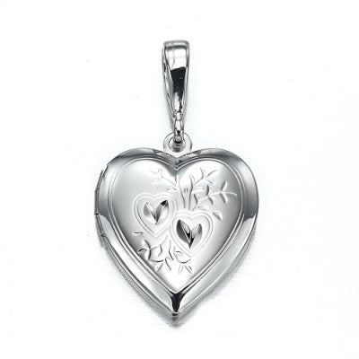 925 Sterling Silver Plated Heart Locket Pendant - USA Made