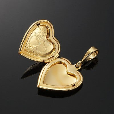 18ct Heavy Yellow Gold Plated Heart Locket Pendant - USA Made