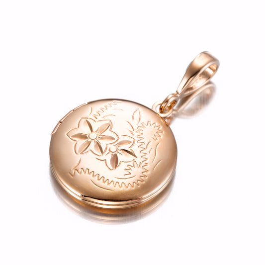 18ct Heavy Rose Gold Plated Round Locket Pendant - USA Made