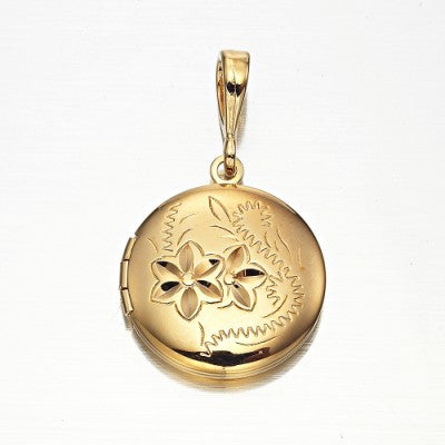 18ct Heavy Yellow Gold Plated Round Locket Pendant - USA Made