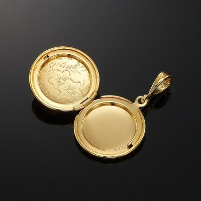 18ct Heavy Yellow Gold Plated Round Locket Pendant - USA Made