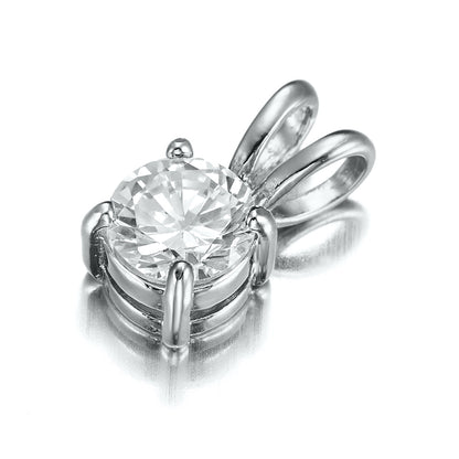 925 Sterling Silver Plated Round Simulated Diamond Pendant - USA Made