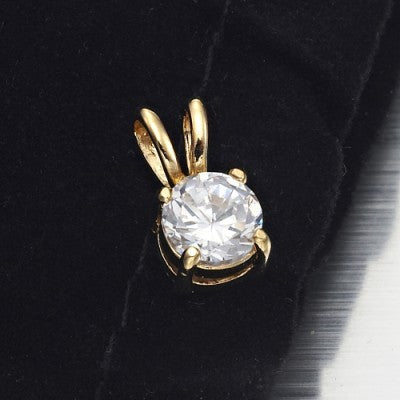 18ct Heavy Yellow Gold Plated Round Simulated Diamond Pendant - USA Made