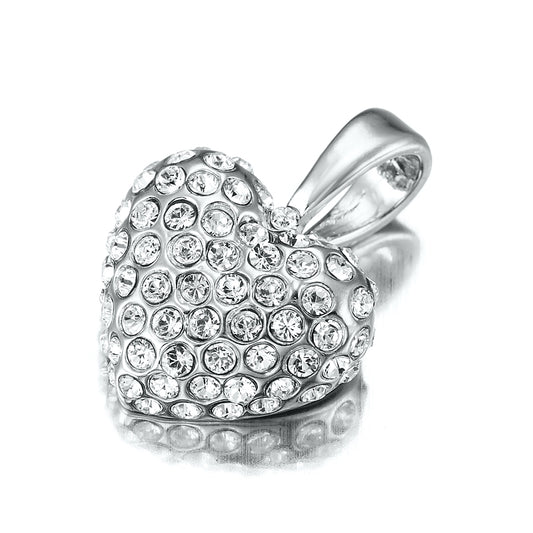 925 Sterling Silver Plated Crystal Heart Pendant - USA Made