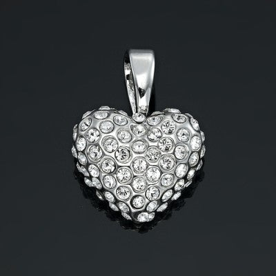925 Sterling Silver Plated Crystal Heart Pendant - USA Made