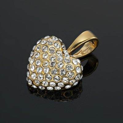 Herzanhänger aus schwerem Gelbgold mit Kristallen, 18 Karat, hergestellt in den USA