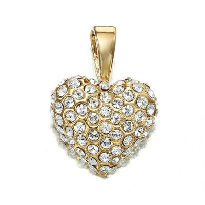 18ct Heavy Yellow Gold Plated Crystal Heart Pendant - USA Made