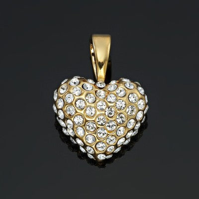 18ct Heavy Yellow Gold Plated Crystal Heart Pendant - USA Made