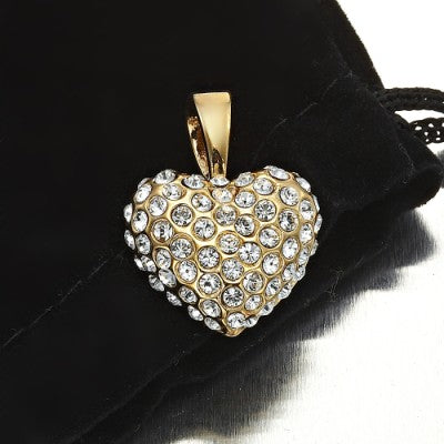 18ct Heavy Yellow Gold Plated Crystal Heart Pendant - USA Made