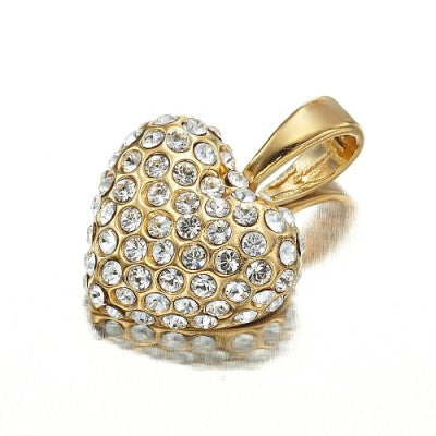 Herzanhänger aus schwerem Gelbgold mit Kristallen, 18 Karat, hergestellt in den USA