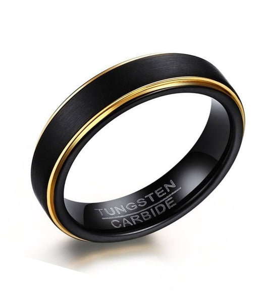 Classy Two Tone Black & Gold Tungsten 5mm Men's Wedding Band Ring