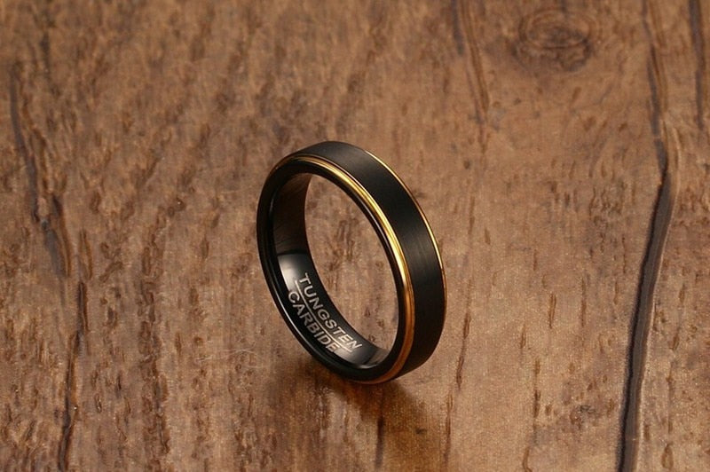 Classy Two Tone Black & Gold Tungsten 5mm Men's Wedding Band Ring