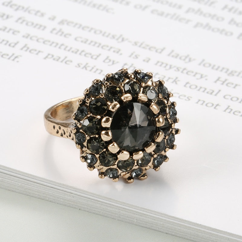 Vintage Antique Statement Black & Bronze Boho Ring