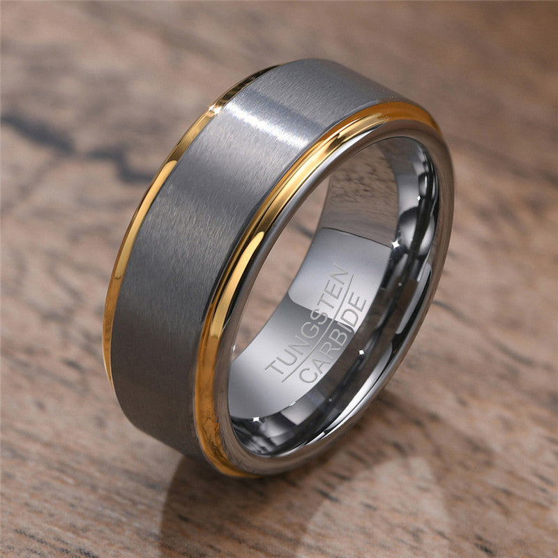 Designer Two Tone Grey & Gold Tungsten 8mm Men's Wedding Band Ring