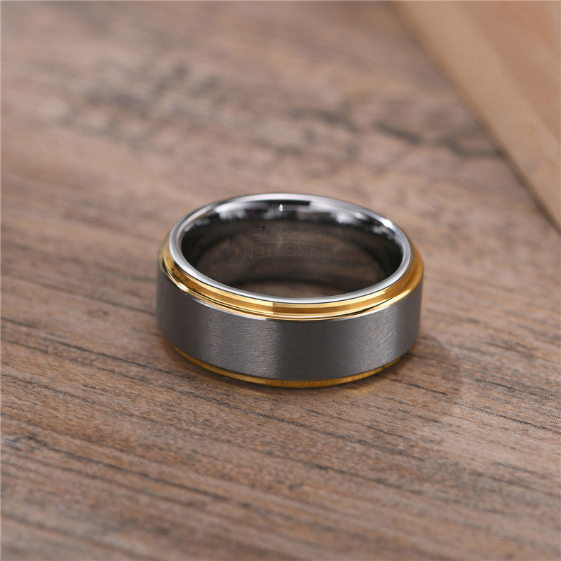 Designer Two Tone Grey & Gold Tungsten 8mm Men's Wedding Band Ring