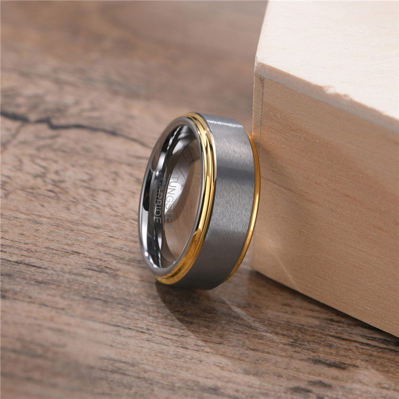 Designer Two Tone Grey & Gold Tungsten 8mm Men's Wedding Band Ring