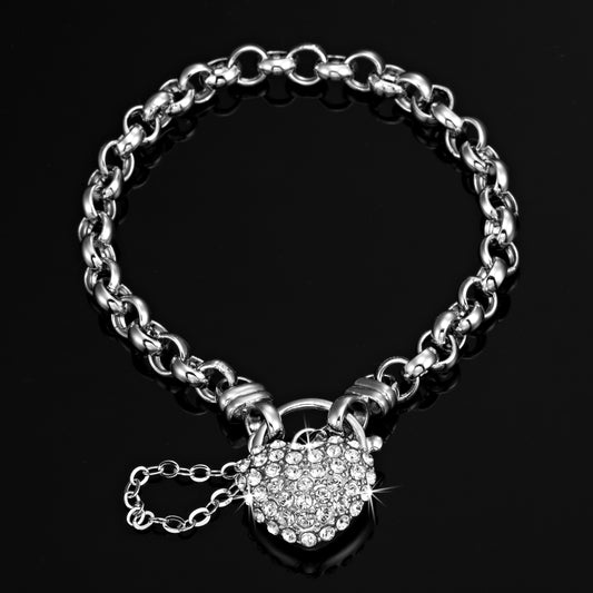 Solid 925 Sterling Silver Belcher Heart Locket Bracelet Featuring 44 Clear Crystals by Swarovski®