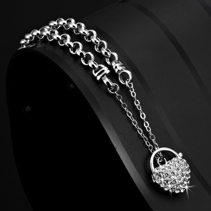 Solid 925 Sterling Silver Belcher Heart Locket Bracelet Featuring 44 Clear Crystals by Swarovski®