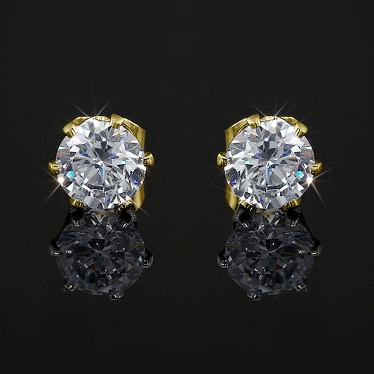 18ct Yellow Gold Plated 6mm Stud Earrings Featuring 2 Crystals by Swarovski