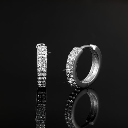 Solid 925 Sterling Silver Hoop Earrings Featuring 44 Crystals by Swarovski®