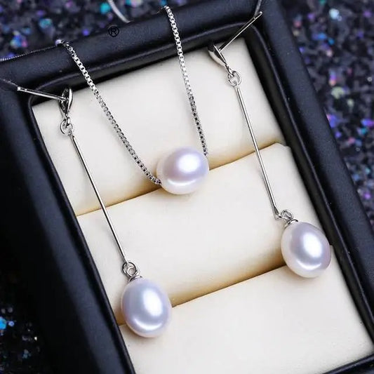 Genuine White Freshwater Pearl Drop Earring & Necklace Set