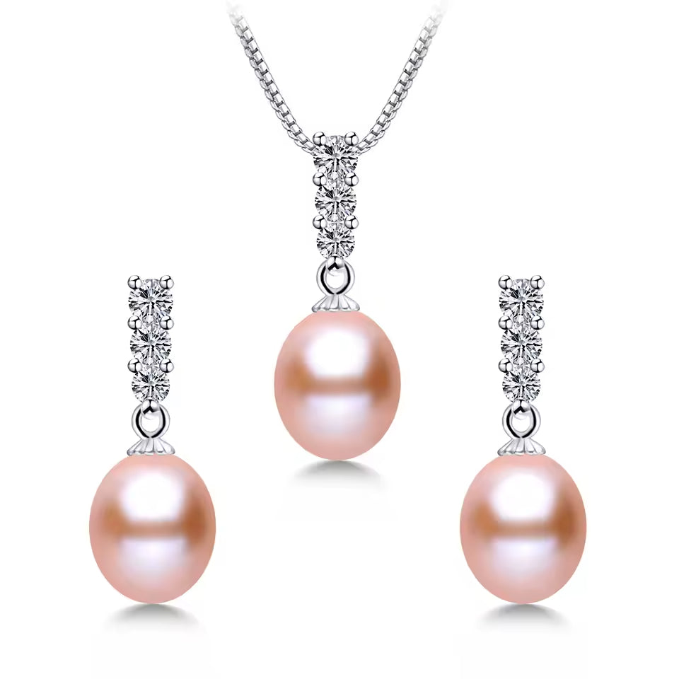 Genuine Freshwater Pearl and Simulated Diamond Drop Set