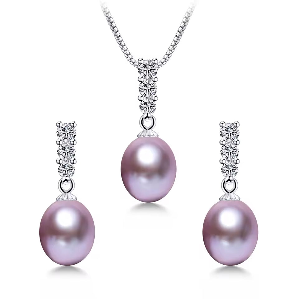 Genuine Freshwater Pearl and Simulated Diamond Drop Set