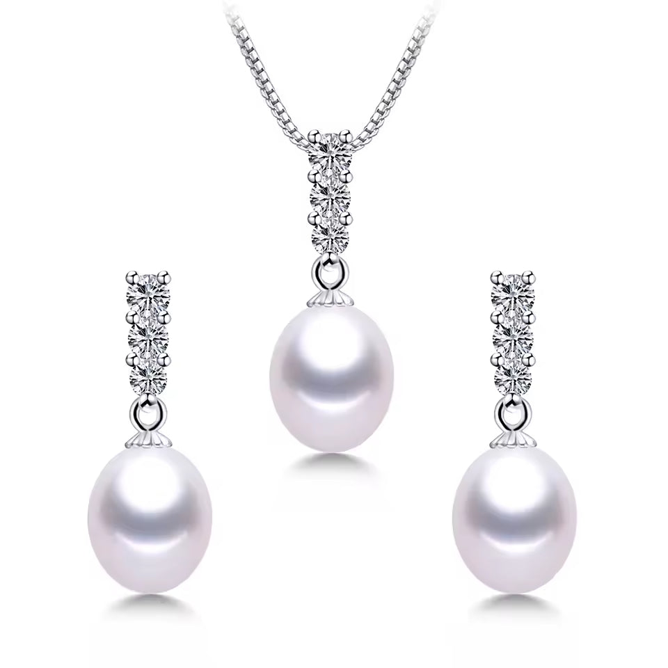 Genuine Freshwater Pearl and Simulated Diamond Drop Set