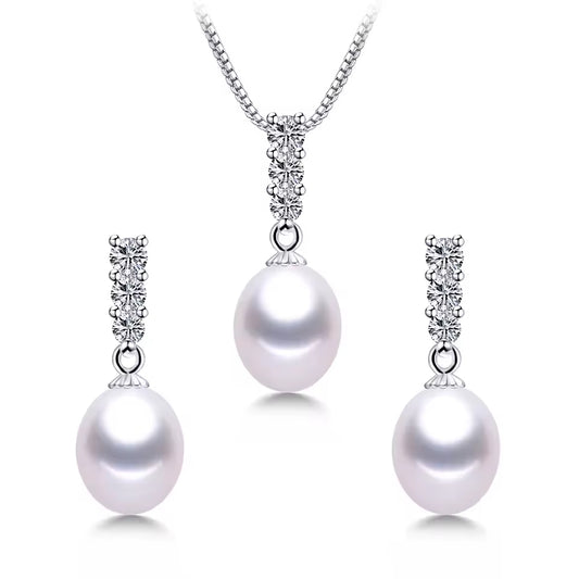 Genuine Freshwater Pearl and Simulated Diamond Drop Set